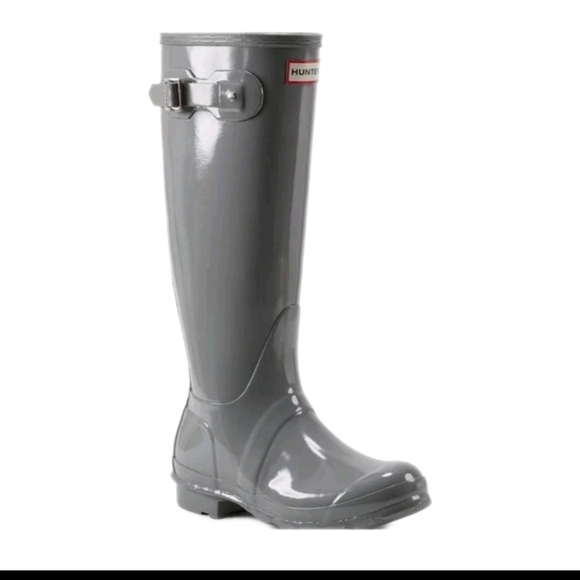 Hunter Womens Gray Original Tall Gloss Rain Boots Waterproof Stylish Boot 9 - Picture 2 of 13